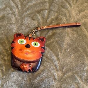 Leather kitty cat coin purse